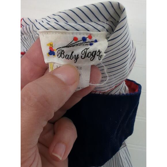 Baby Togs Vintage 80's Tulip Corduroy Pinafore Striped Dress 2 Piece 2T - Picture 3 of 11